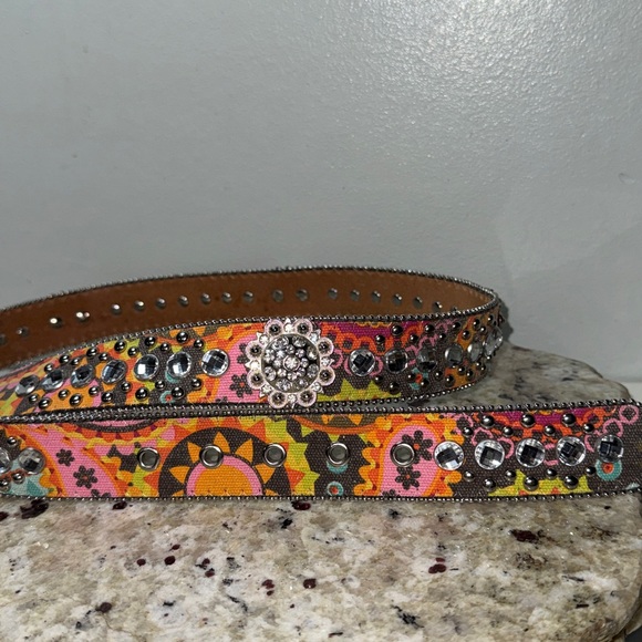 Blazin Roxx Multicolor Rhinestone Bling Embellished Western Leather Belt Size XL - Picture 12 of 15